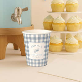 Classic Blue Gingham Boy Baby Duschdekor Pappbecher