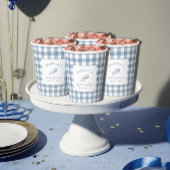 Classic Blue Gingham Boy Baby Duschdekor Pappbecher