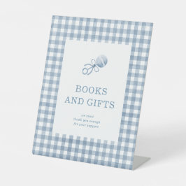 Classic Blue Gingham Boy Baby Shower Books & Gifts Sockelschild