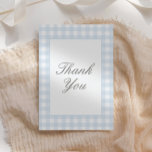 Classic Blue Gingham Boy Baby Shower Dankeskarte<br><div class="desc">Vielen Dank an Freunde und Familie,  die mit dieser eleganten blauen Gingham-Dankeschön-Karte Ihre Babydusche besucht haben.</div>