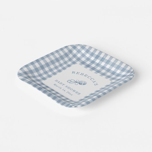 Classic Blue Gingham Boy Baby Shower Pappteller (Gewinkelt)