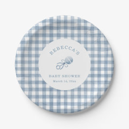 Classic Blue Gingham Boy Baby Shower Pappteller