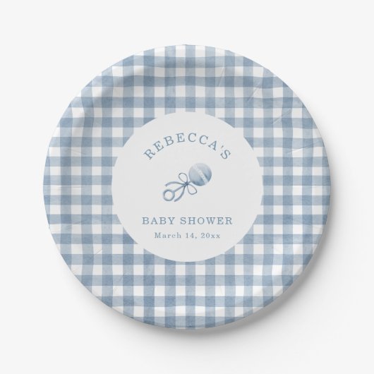 Classic Blue Gingham Boy Baby Shower Pappteller (Vorderseite)