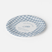 Classic Blue Gingham Boy Baby Shower Pappteller (Schrägansicht)