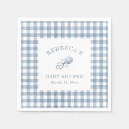 Classic Blue Gingham Boy Baby Shower Serviette