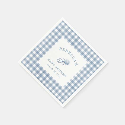 Classic Blue Gingham Boy Baby Shower Serviette (Ecke)