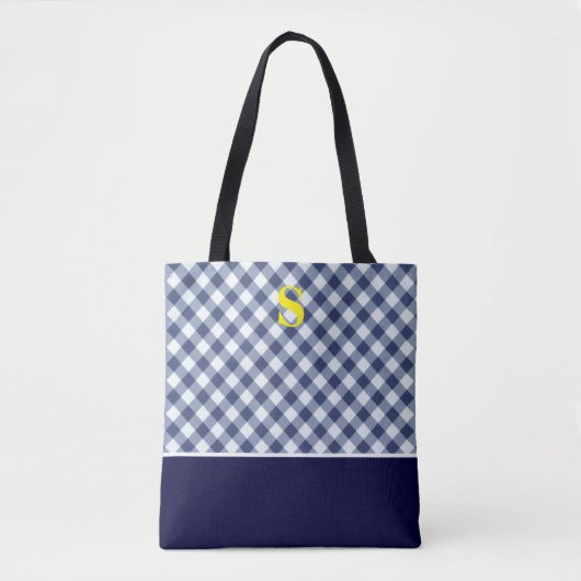 Classic Blue Gingham Monogram Tasche (Vorderseite)