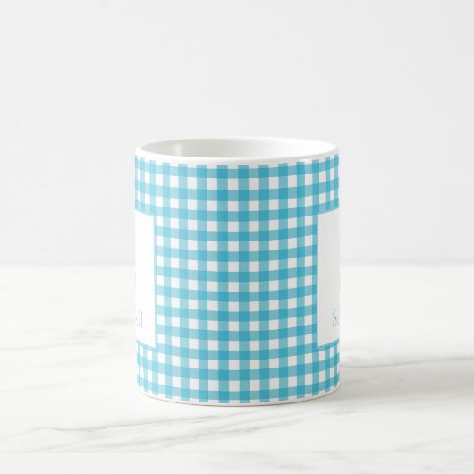 Classic Blue Gingham Plaid Monogram Name Kaffeetasse (Mittel)