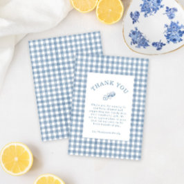 Classic Blue Gingham Rattle Boy Baby Shower Dankeskarte
