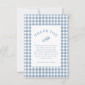 Classic Blue Gingham Rattle Boy Baby Shower Dankeskarte (Vorderseite)
