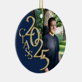 Classic Blue Gold 2025 Graduate Foto Keramik Ornament (Rechts)