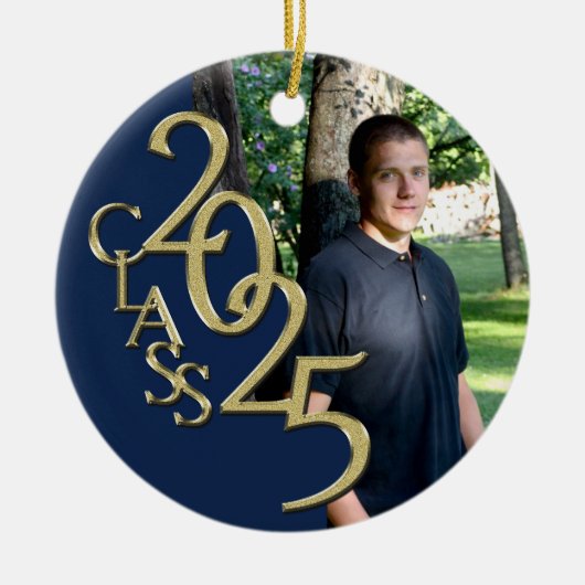 Classic Blue Gold 2025 Graduate Foto Keramik Ornament (Vorne)