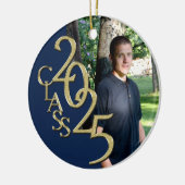 Classic Blue Gold 2025 Graduate Foto Keramik Ornament (Links)