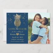 Classic Blue Gold Ananas Foto Save The Date (Vorderseite)