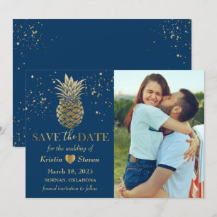Classic Blue Gold Ananas Foto Save The Date