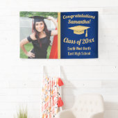Classic Blue/Gold Custom Foto Abschluss Sign Banner (Insitu)