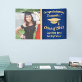 Classic Blue/Gold Custom Foto Abschluss Sign Banner (Messeveranstaltung)