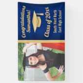 Classic Blue/Gold Custom Foto Abschluss Sign Banner (Vertikal)