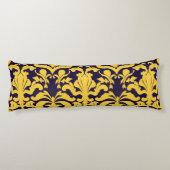 Classic Blue Gold Damask Monogram Seitenschläferkissen (Rückseite)