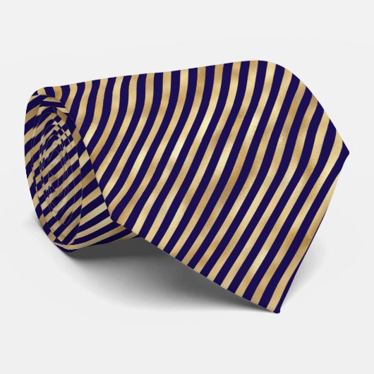 Classic Blue Gold Diagonal Stripe Illustration Krawatte (Gerollt)