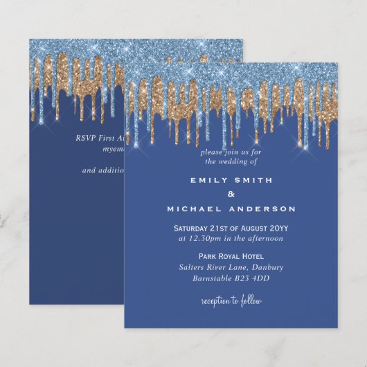 Classic Blue Gold Dripping Glitzer Wedding (Vorne/Hinten)