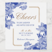 Classic Blue Gold Floral Chinoiserie Weinkultur un Weinetikett (Einzelnes Label)