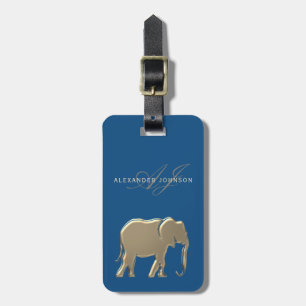 Classic Blue & Gold Foil Elefant Rücksendeadresse Gepäckanhänger