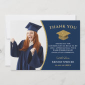 Classic Blue Gold Graduate Foto Abschluss Dankeskarte (Vorderseite)