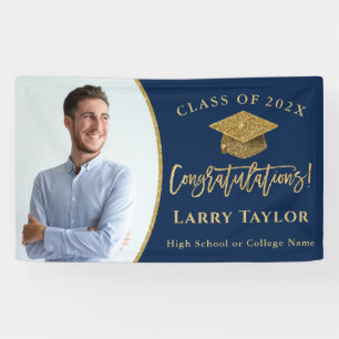 Classic Blue Gold Graduate Foto Graduate Party Banner