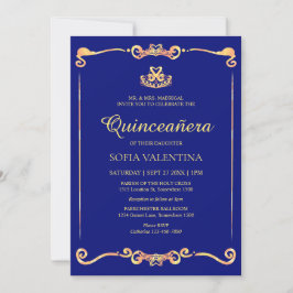 Classic Blue Gold Quinceanera Einladung