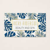 Classic Blue, Gold Tropical Blätter Visitenkarten (Vorderseite)