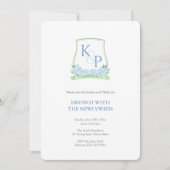 Classic Blue Green Couples Wappen NewlyWeds Brunch Einladung (Vorderseite)