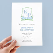 Classic Blue Green Couples Wappen NewlyWeds Brunch Einladung