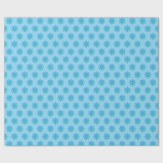 Classic Blue Green Snowflake Pattern on Blue Geschenkpapier (Flach)