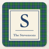 Classic Blue Green Tartan Kariert Personalisiert Rechteckiger Pappuntersetzer (Vorderseite)