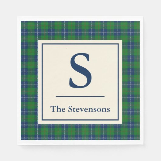 Classic Blue Green Tartan Kariert Personalisiert Serviette (Vorderseite)