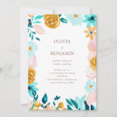 Classic Blue Green Watercolor Floral Wedding Einladung (Vorderseite)