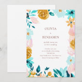 Classic Blue Green Watercolor Floral Wedding Einladung (Vorne/Hinten)