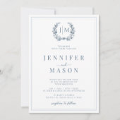 Classic Blue Grey Floral Boho Hochzeitseinladung Einladung (Vorderseite)