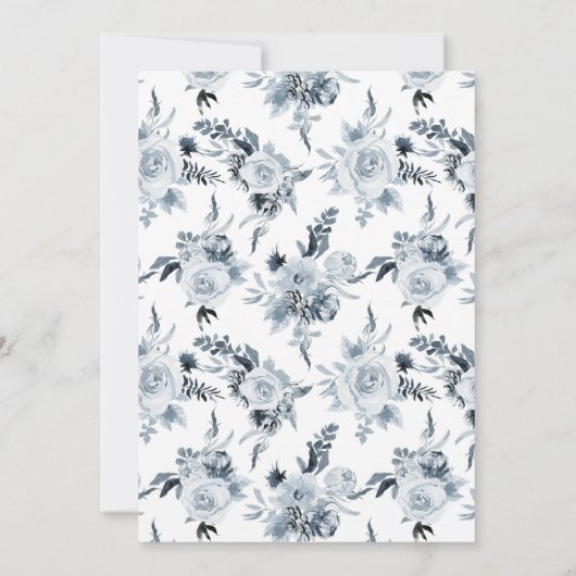 Classic Blue Grey Floral Boho Hochzeitseinladung Einladung (Rückseite)