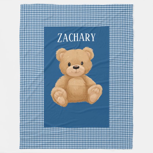Classic Blue Houndstooth, Teddy Bear, Fleecedecke (Vorderseite)