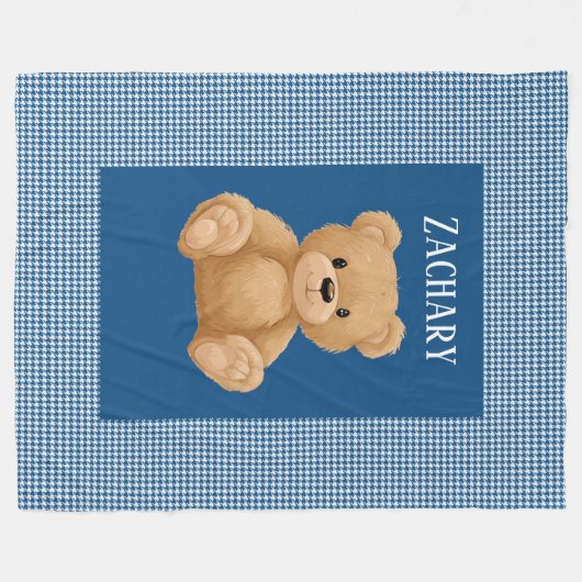 Classic Blue Houndstooth, Teddy Bear, Fleecedecke (Vorderseite (Horizontal))