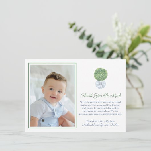 Classic Blue Hunter Green Griechen Key Family Foto Dankeskarte (Stehend Vorderseite)