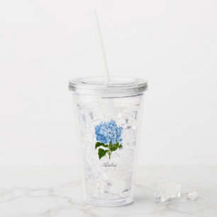Classic Blue Hydrangea Blume mit Name Acryltrinkbecher