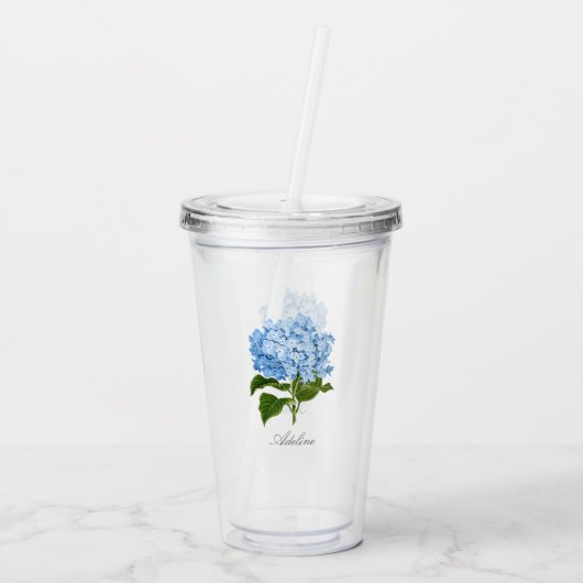 Classic Blue Hydrangea Blume mit Name Acryltrinkbecher (Rückseite)