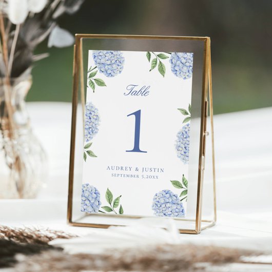 Classic Blue Hydrangea Flower Large Table Number Dankeskarte