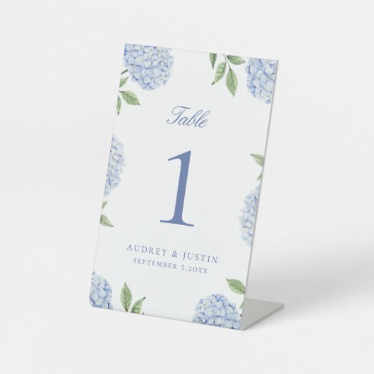 Classic Blue Hydrangea Flower Table Number Sockelschild (Vorderseite)