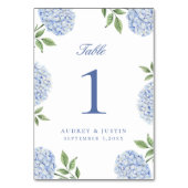Classic Blue Hydrangea Flower Wedding Tischnummer (Rückseite)