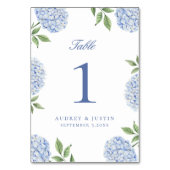 Classic Blue Hydrangea Flower Wedding Tischnummer (Vorderseite)