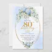 Classic Blue Hydrangea Gold 80 Birthday Celebrate Einladung (Vorderseite)